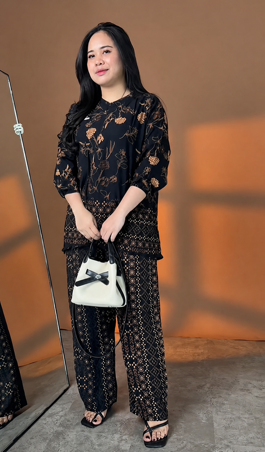 Designer Black Rayon Printed Co-Ord Set