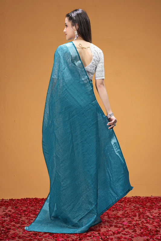 Elegant Teal Blue Soft Silk Saree with Subtle Shimmer Finish