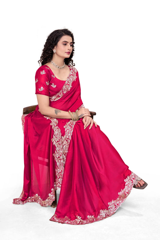 Royal Rani Pink Designer Saree with Golden Embroidered Border