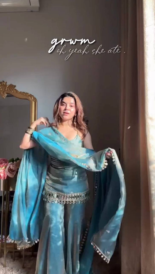 Fendy Silk Sharara Set with Real Mirror Work