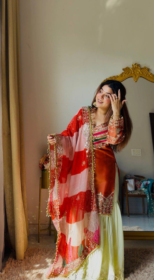 Fendy Embroidered Palazzo Set with Organza Dupatta