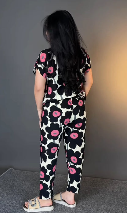 Black Printed Rayon Co-Ord Set for Wome