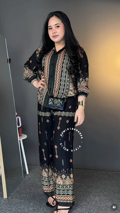 Fashionable Black Rayon Co-Ord Set