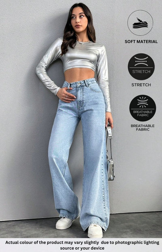 Women’s High Waist Wide Leg Washed Denim Jeans – Everyday Comfort