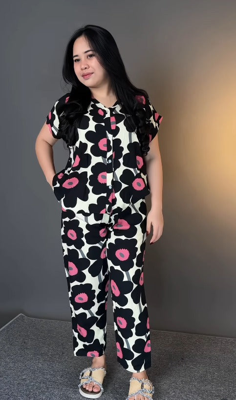 Black Printed Rayon Co-Ord Set for Wome