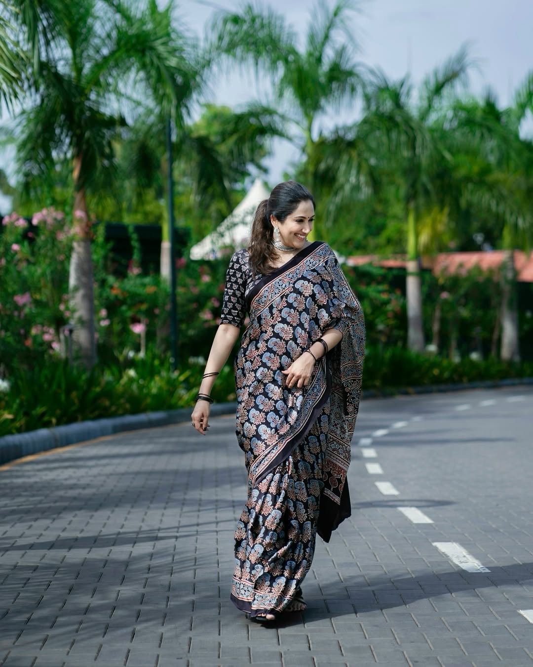 Premium Black Ajrakh Print Soft Silk Saree with Designer Border & Pallu