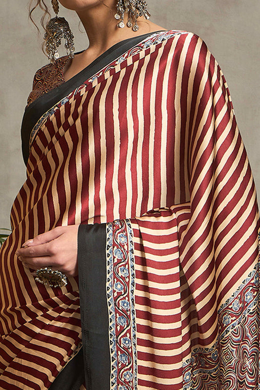 Rang Mahal Maroon Mystique Ajrakh Saree