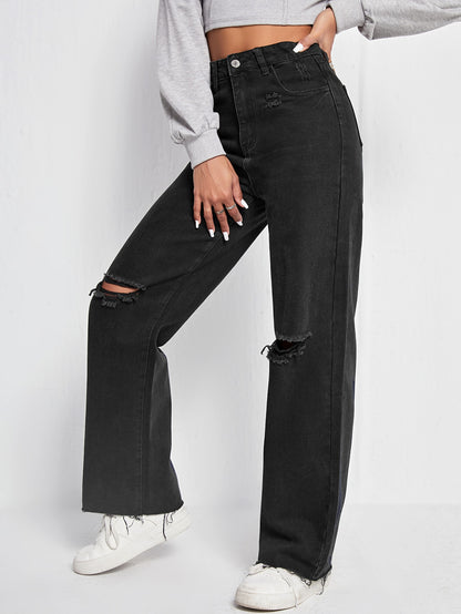 Women’s High Waist Wide Leg Washed Denim Jeans – Comfort Fit & Perfect for Daily Wear