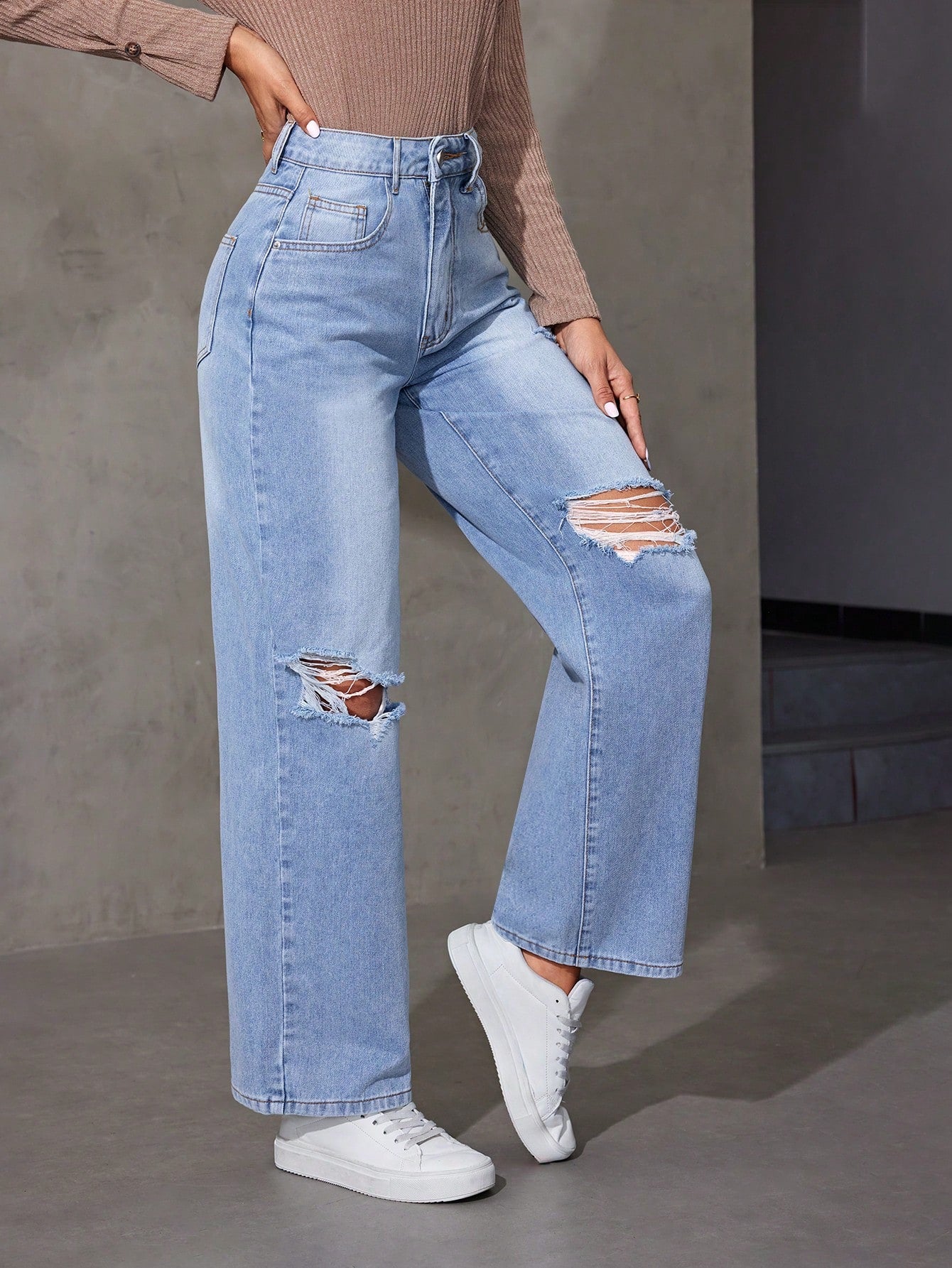 Women’s High Waist Wide Leg Washed Denim Jeans – Comfort Fit & Perfect for Daily Wear