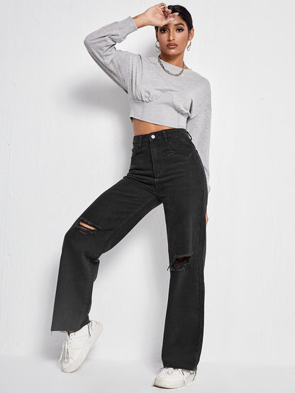 Women’s High Waist Wide Leg Washed Denim Jeans – Comfort Fit & Perfect for Daily Wear