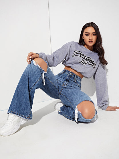 Women’s High Waist Wide Leg Washed Denim Jeans – Comfort Fit & Perfect for Daily Wear