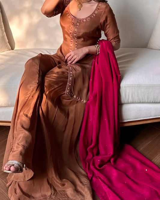 Crepe Silk Sharara Set with Multi Needle Embroidery