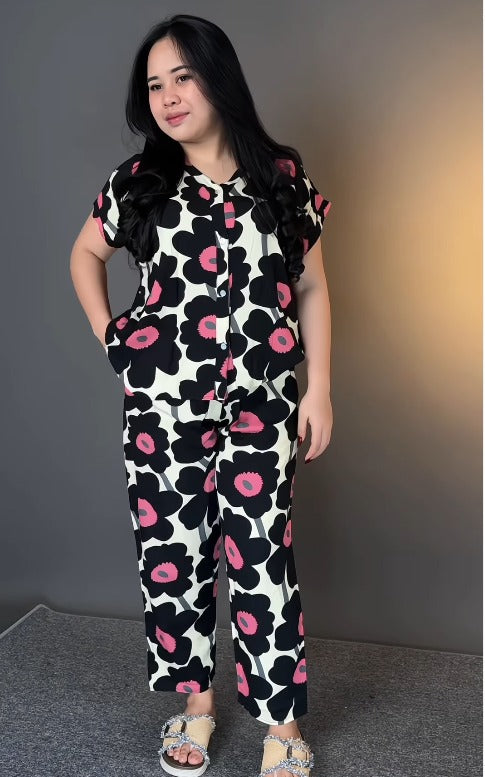 Black Printed Rayon Co-Ord Set for Wome
