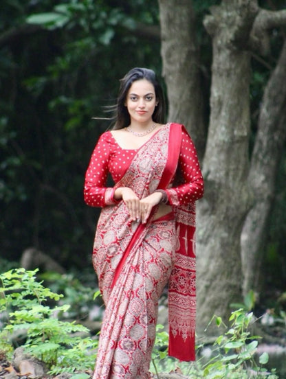 Royal Maroon Ajrakh Digital Print Saree