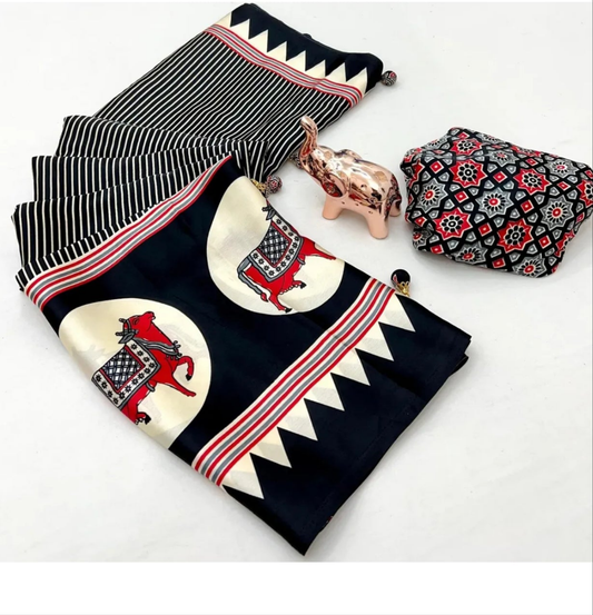 TRADITIONAL BLACK COLOR COW SAREE