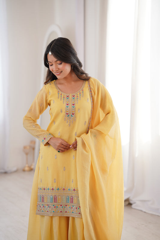 Crunchy Silk Kurta Sharara Set with Dupatta