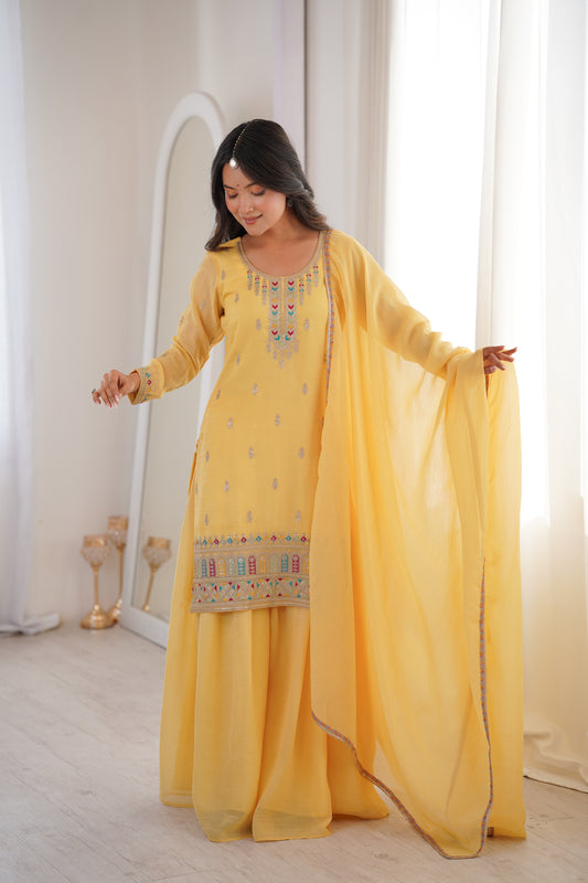 Crunchy Silk Kurta Sharara Set with Dupatta