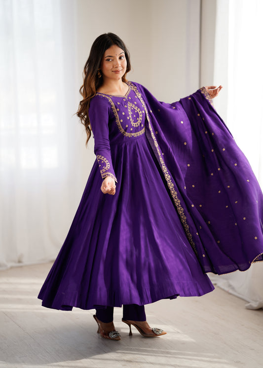 Roman Chanderi Silk Anarkali Set with Dupatta