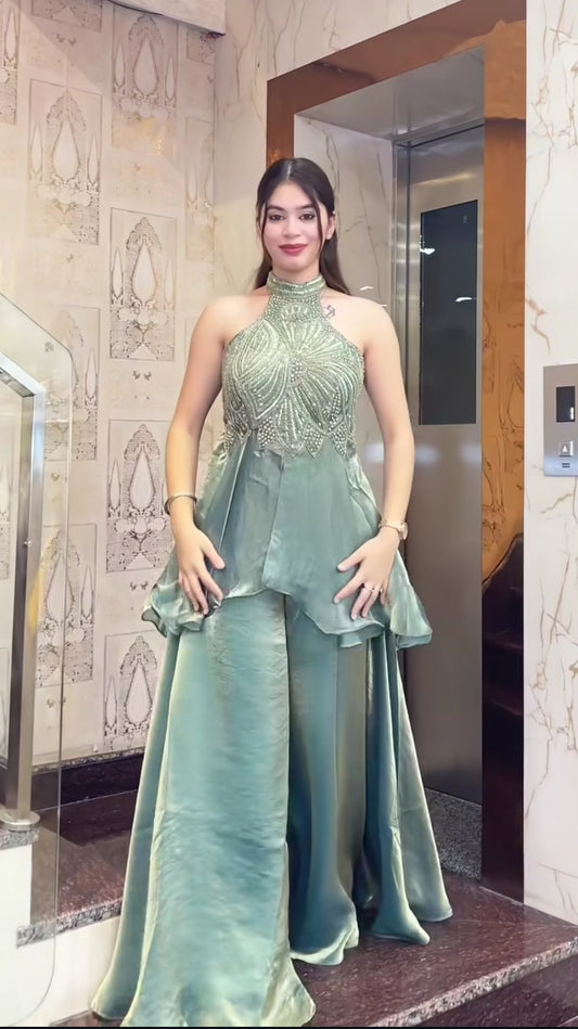 Premium Fandy Silk Sharara Set with Heavy Beads Work