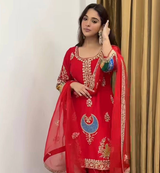 Crepe Silk Embroidered Suit Set with Sequins Work