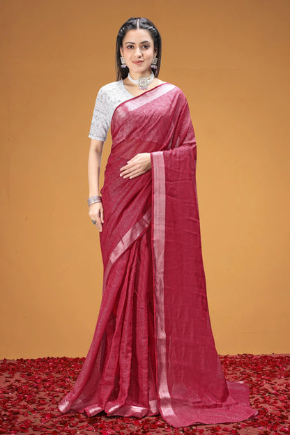 Royal Wine Shimmer Linen Saree