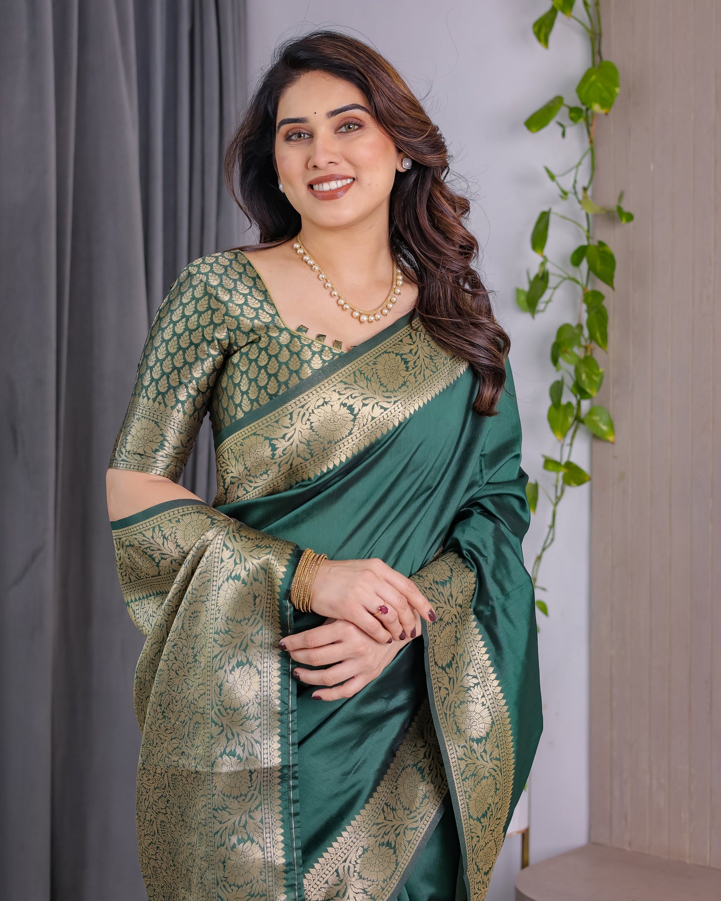 Rajwada Zari Weave Bottle Green Saree