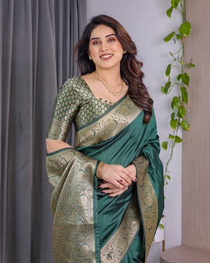 Rajwada Zari Weave Bottle Green Saree