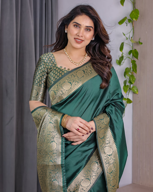 Rajwada Zari Weave Bottle Green Saree
