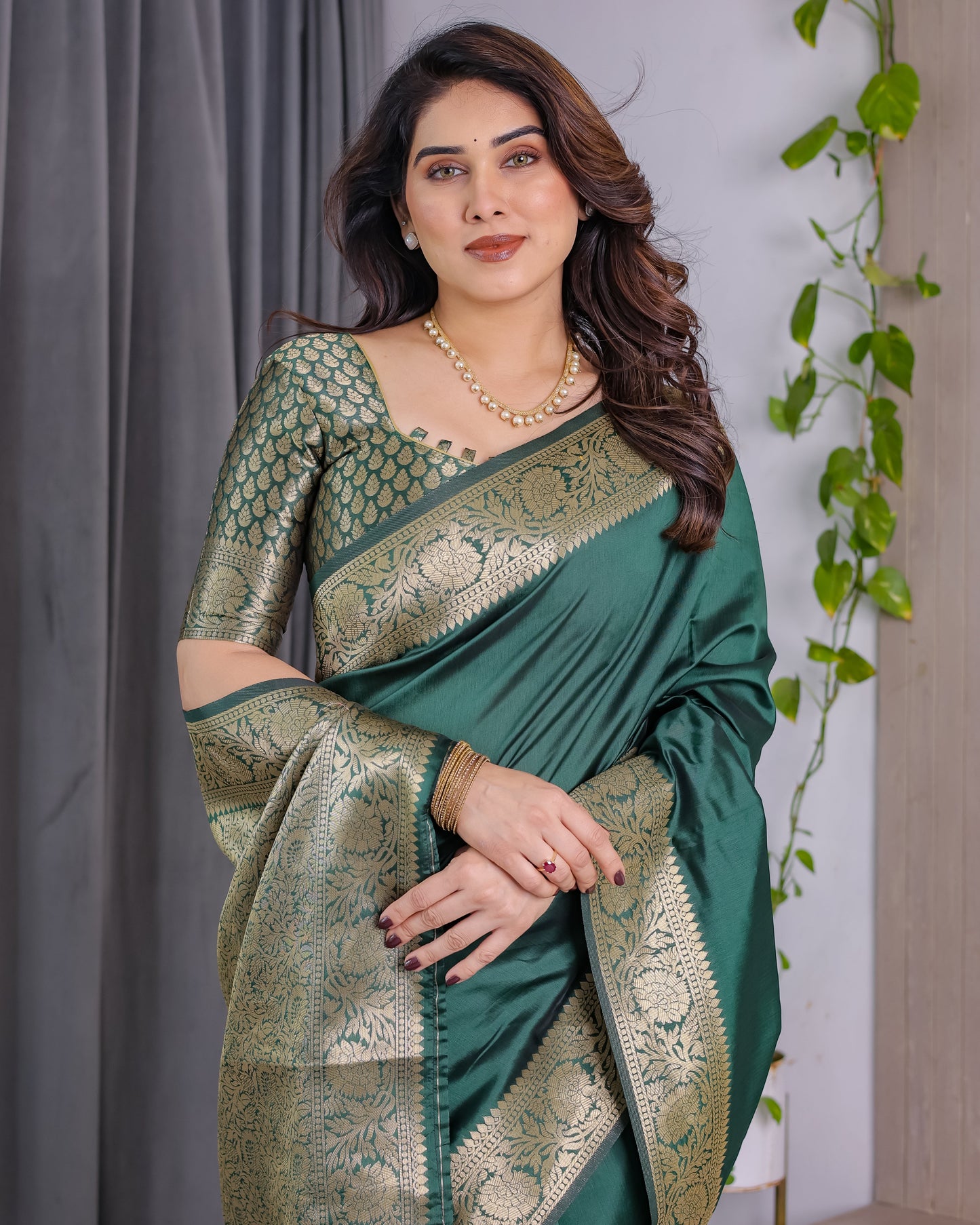 Rajwada Zari Weave Bottle Green Saree