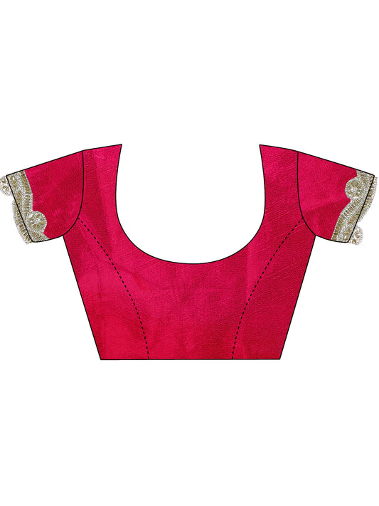 Royal Crimson Pink Designer Silk Saree with Luxurious Golden Lace Border