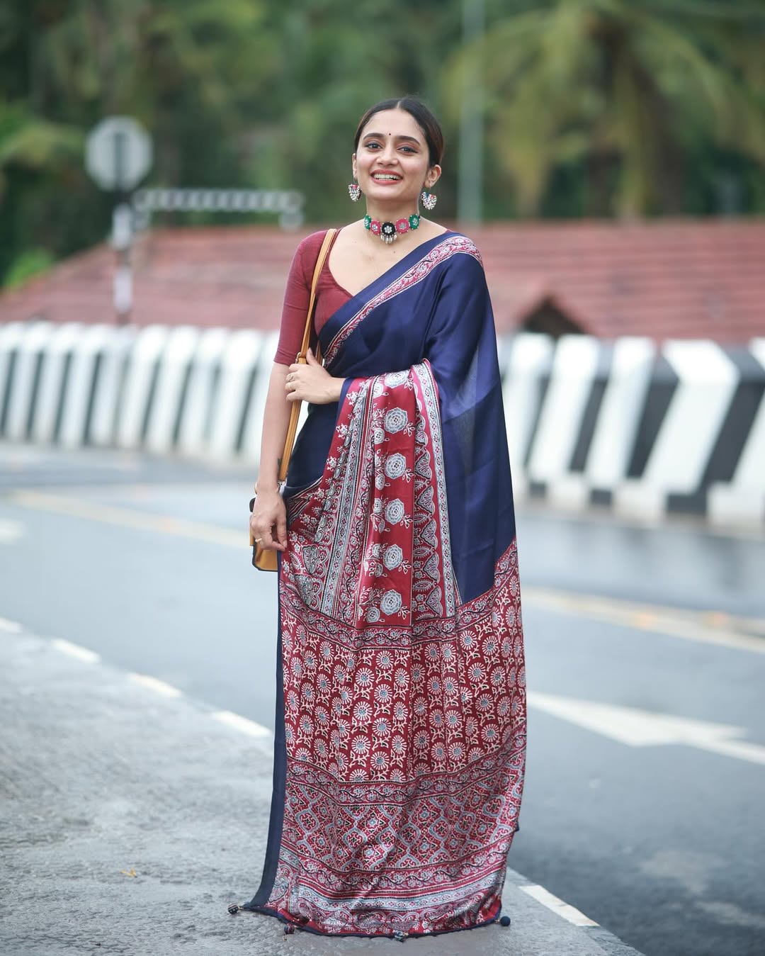Premium Black Ajrakh Saree with Red Printed Border & Rich Pallu