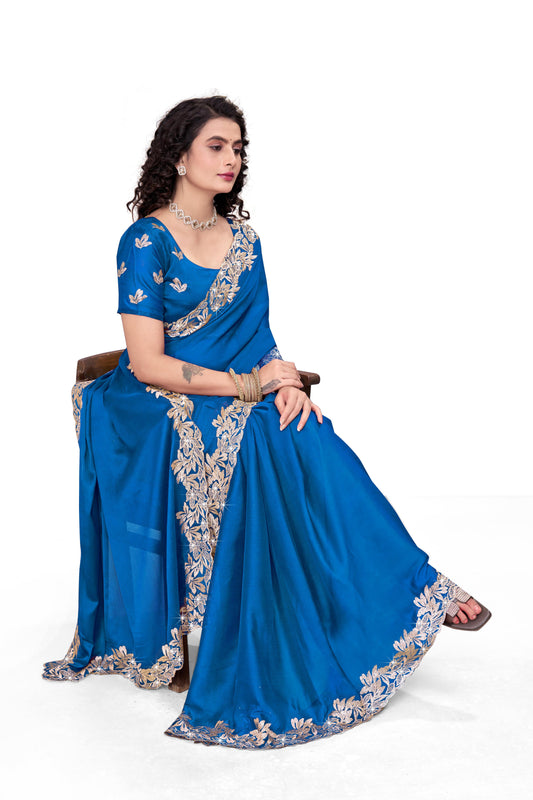 Royal Blue Soft Silk Saree with Rich Gold Embroidery Border