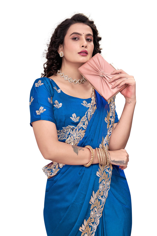 Royal Blue Soft Silk Saree with Rich Gold Embroidery Border
