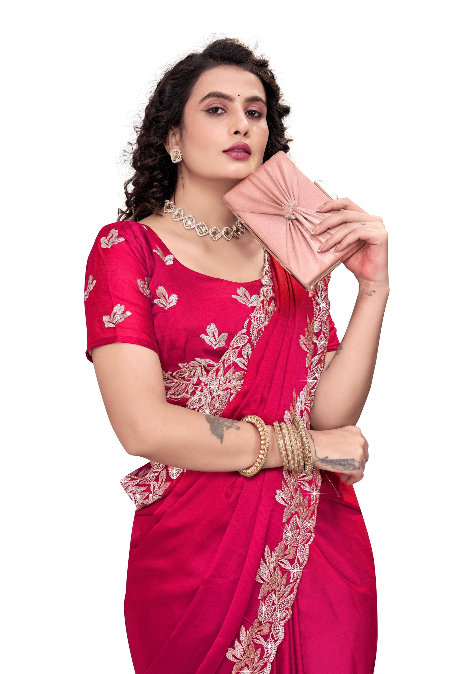 Royal Rani Pink Designer Saree with Golden Embroidered Border