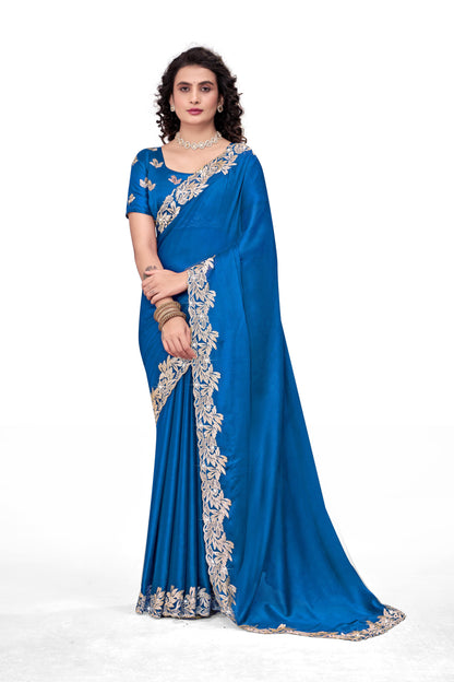 Royal Blue Soft Silk Saree with Rich Gold Embroidery Border