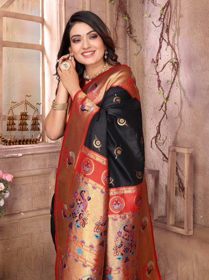 Rangmohini Black Paithani Silk Saree