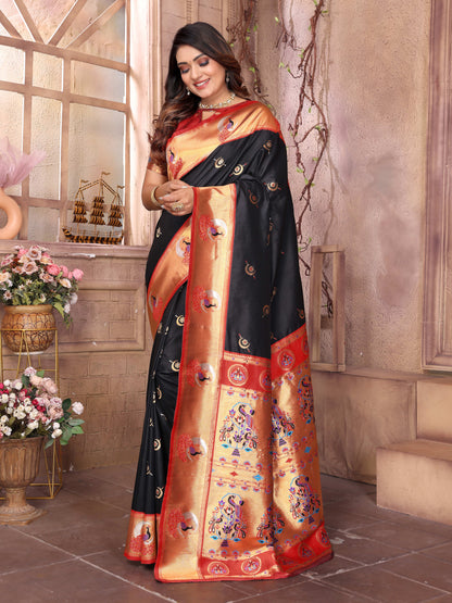 Rangmohini Black Paithani Silk Saree