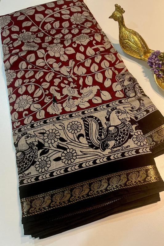 Red Mangalkari Viscouse Silk Print n Weaving Work Fancy Designer Festive Wear Saree for Women