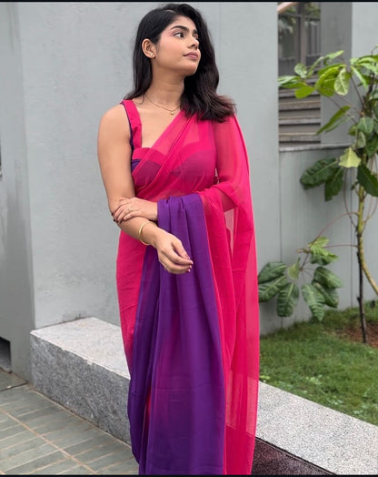 Soft Organza Dual Shade Saree in Pink and Purple