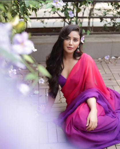 Soft Organza Dual Shade Saree in Pink and Purple