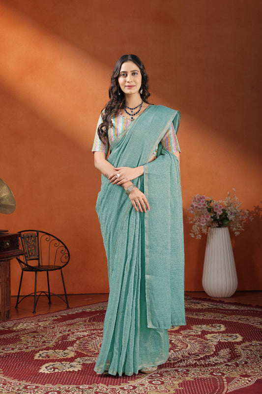 Mint Aura Sea Green Soft Silk Saree with Minimal Elegance