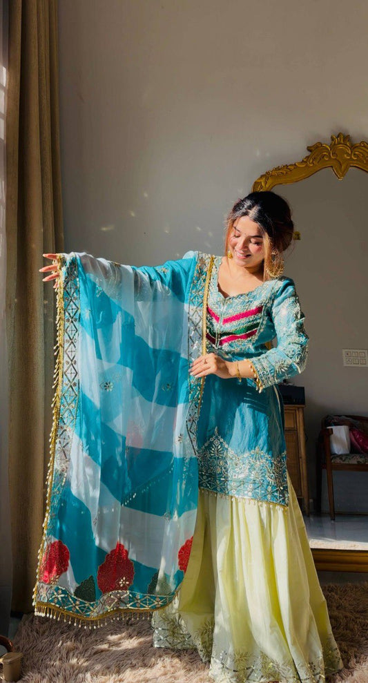 Fendy Embroidered Palazzo Set with Organza Dupatta