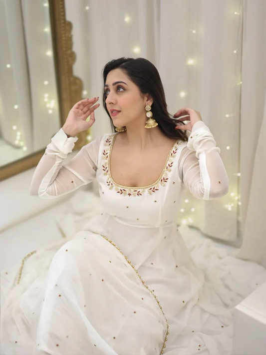 White Anarkali Set With Dupatta