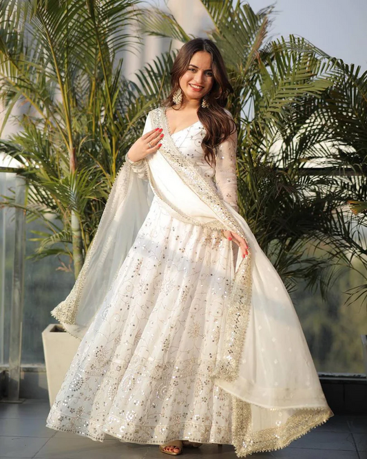 Premium White Designer Heavy Faux Georgette Anarkali Gown