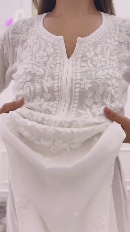 White Designer Chikankari Special Kurta With Pant Set